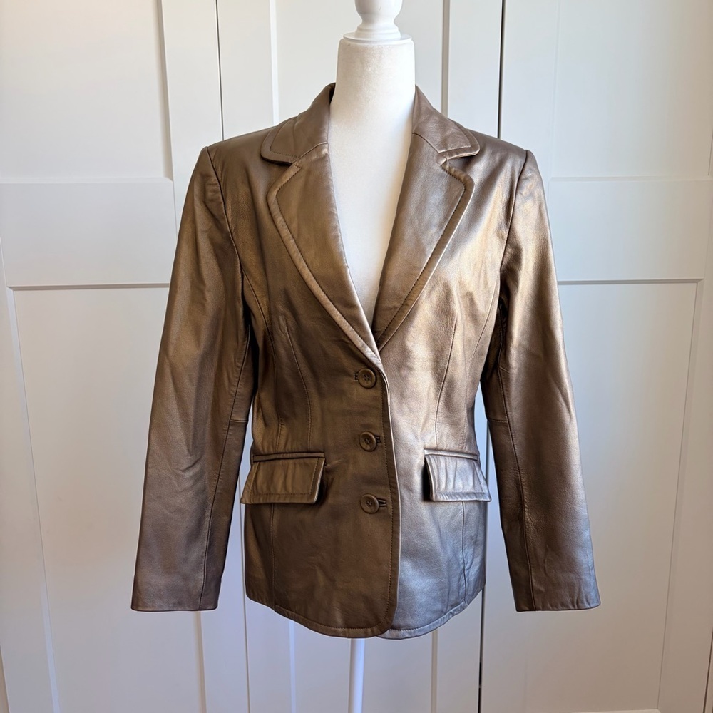 Worthington Bronze Lambskin Leather Blazer | M